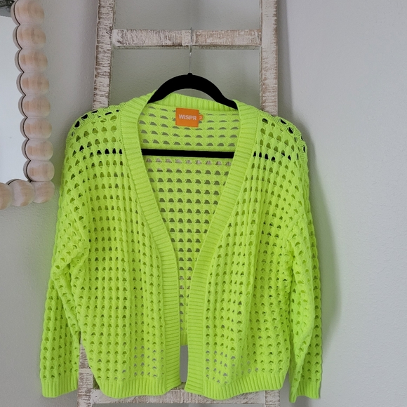 WISPR Pointelle Silk-Blend Neon cardigan Sz Med - Picture 2 of 9